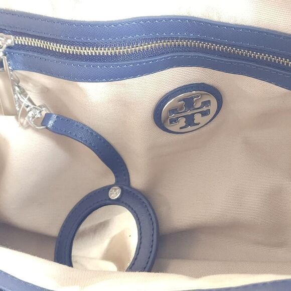 Tory Burch Robinson East West Blue Leather Large Top Handle Tote Bag Handbag - Picture 7 of 16